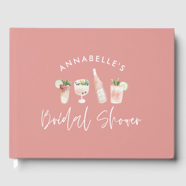 Pink girly modern drinks bridal shower guest book (Front)