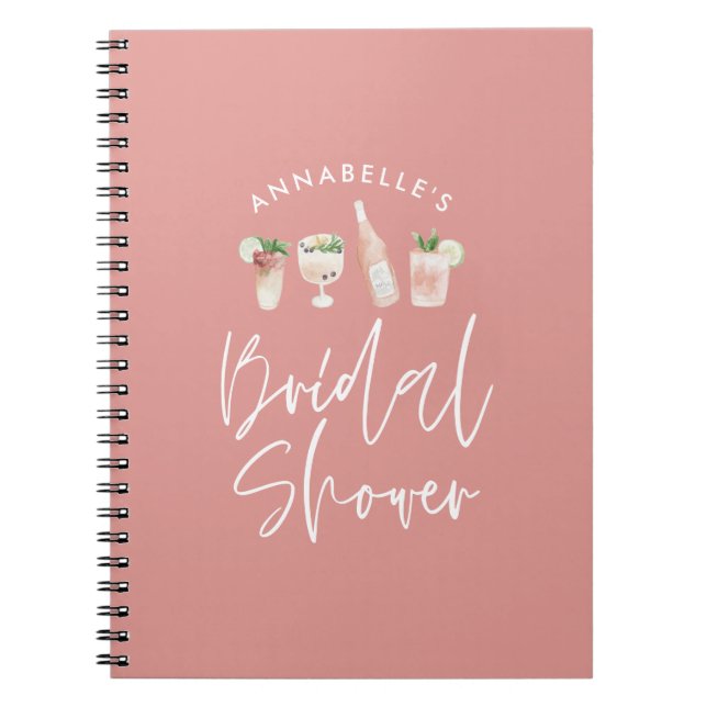 Pink girly modern drinks bridal shower notebook (Front)
