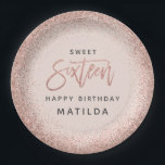 Pink girly modern glitter 16th birthday party paper plate<br><div class="desc">Pink girly modern rose gold glitter effect 16th birthday party decor. Part of a collection.</div>
