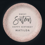 Pink girly modern glitter 16th birthday party paper plate<br><div class="desc">Pink girly modern rose gold glitter effect 16th birthday party decor. Part of a collection.</div>