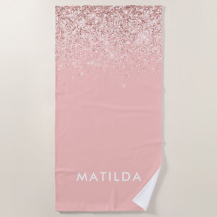 Pink girly modern simple glitter feminine beach towel
