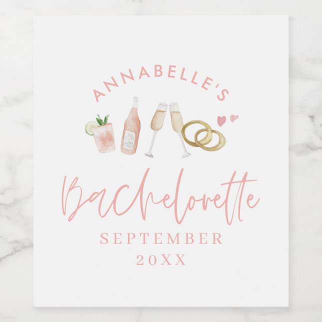 Pink girly modern Sparkling Wine bachelorette styl Label (Single Label)
