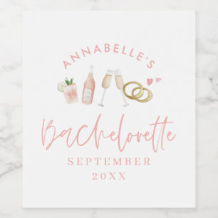 Pink girly modern Sparkling Wine bachelorette styl Wine Label