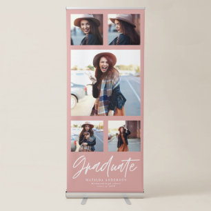 Pink girly multi photo typography graduation  retractable banner