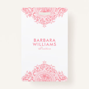 Pink Girly Ornate Ornament ID Badge