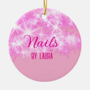Pink girly pastel glitter nails add name website q ceramic tree decoration