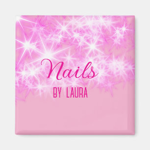 Pink girly pastel glitter nails add name website q magnet
