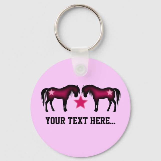 Pink Girly Personalised Horse Key Ring (Front)
