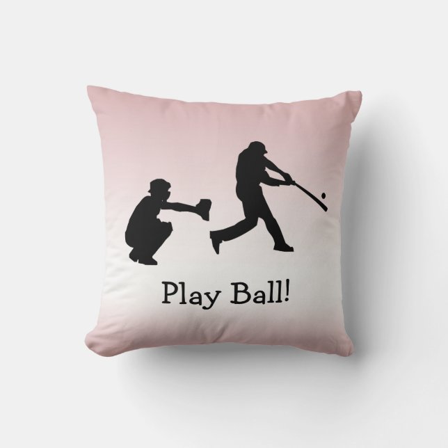 Pink Girly Play Ball Baseball Sports Pillow (Front)