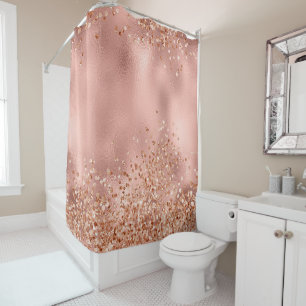 Pink Girly Rose Gold Glitter Chic Sparkle  Shower Curtain