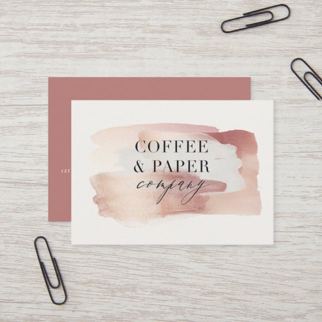 Pink girly rose gold modern stylish business card (Front/Back In Situ)