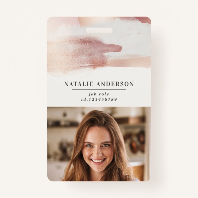 Pink girly rose gold modern stylish ID badge (Front)
