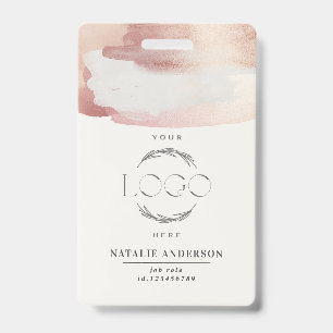 Pink girly rose gold modern stylish your logo ID badge