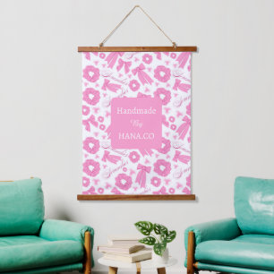 Pink Girly Scrunchies Pattern Cute Hair Accessory  Hanging Tapestry