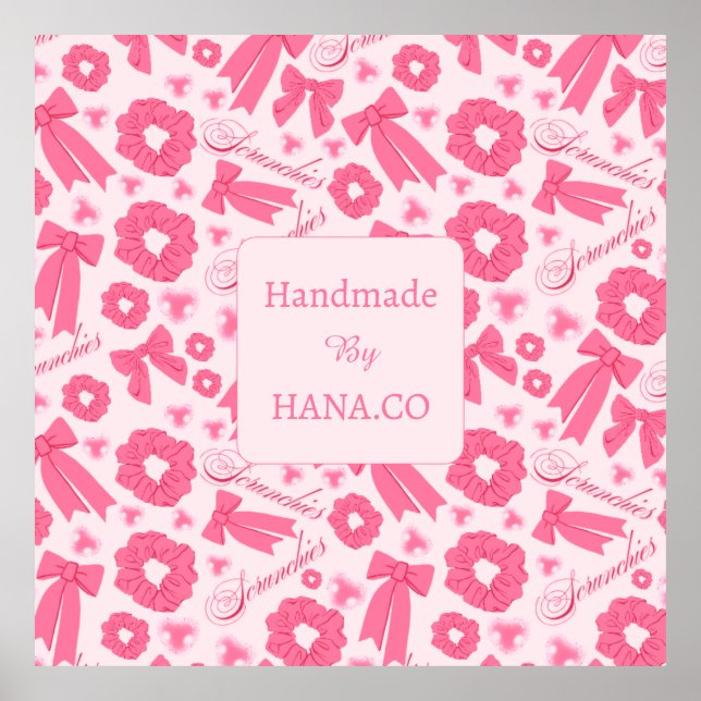 Pink Girly Scrunchies Pattern Cute Hair Accessory  Poster (Front)
