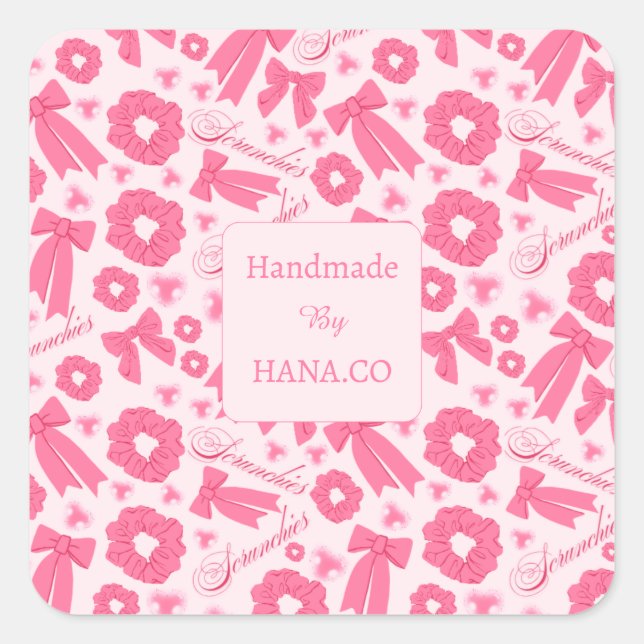Pink Girly Scrunchies Pattern Cute Hair Accessory  Square Sticker (Front)