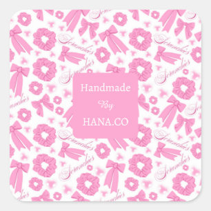 Pink Girly Scrunchies Pattern Cute Hair Accessory Square Sticker