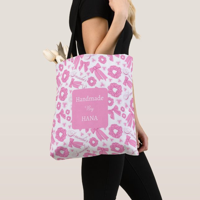 Pink Girly Scrunchies Pattern Cute Hair Accessory  Tote Bag (Close Up)