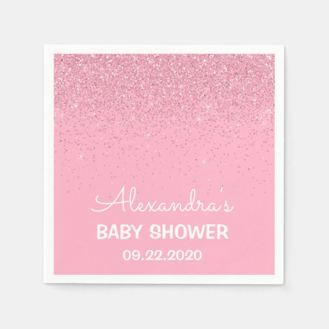 Pink Girly Sparkly Glitter Baby Shower Napkin (Front)