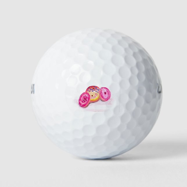 Pink girly sweet doughnuts food watercolor golf balls (Front)