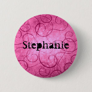 Pink girly swirls 6 cm round badge