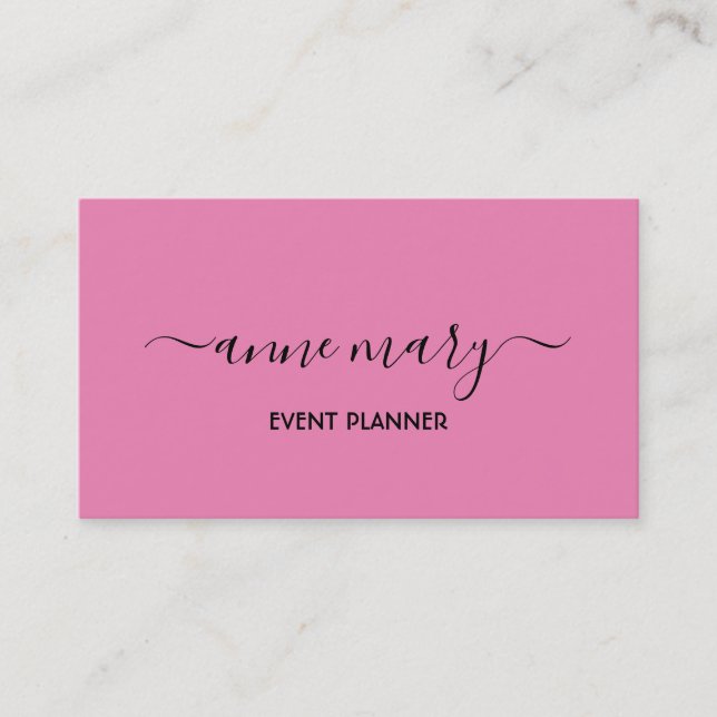Pink Girly Trendy Calligraphy Event Planner Classy Business Card (Front)