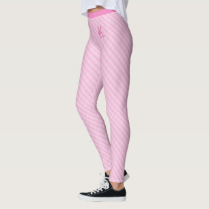 Pink Girly Vintage Gingham Pattern Custom Monogram Leggings