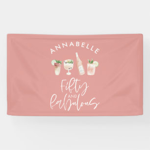 Pink girly watercolor 50 and fabulous birthday banner