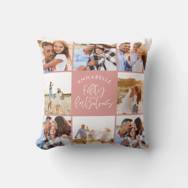 Pink girly watercolor 50 and fabulous birthday cushion (Front)