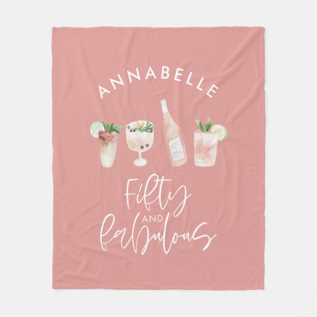 Pink girly watercolor 50 and fabulous birthday  fleece blanket (Front)