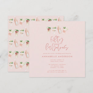 Pink girly watercolor 50 and fabulous birthday invitation