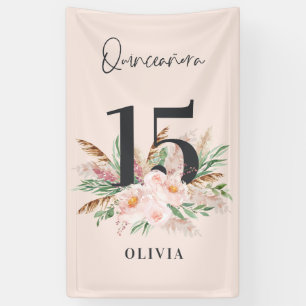 Pink girly watercolor floral age elegant birthday banner