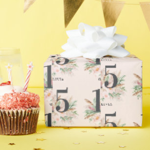 Pink girly watercolor floral age elegant birthday wrapping paper