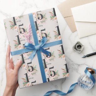 Pink girly watercolor floral age elegant birthday wrapping paper