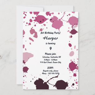 Pink Girs Art Themed 9th Birthday Party Invitation