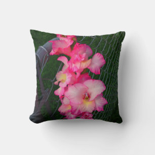 Pink Gladiola Flower Pillow
