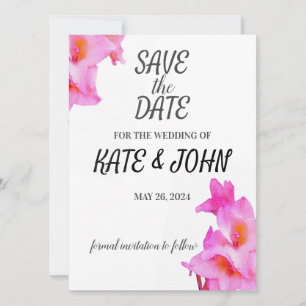 Pink Gladiolus Flower Watercolor Save The Date