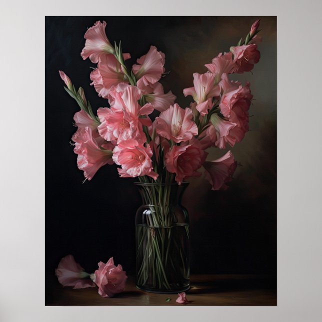 Pink Gladiolus Flowers Art Print Poster (Front)