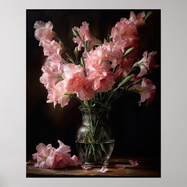 Pink Gladiolus Flowers Art Print Poster (Front)
