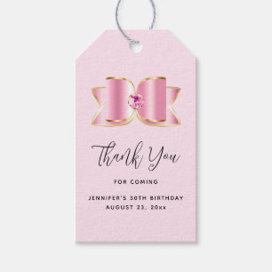 Pink Glam Bow with a Centre Gem Party Thank You Gift Tags