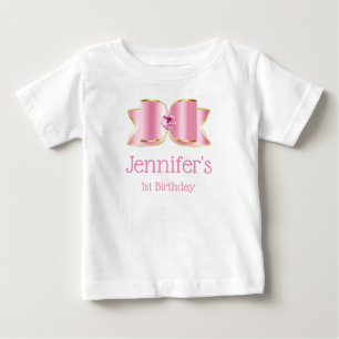 Pink Glam Bow with a Centre Gemstone 1st Birthday Baby T-Shirt