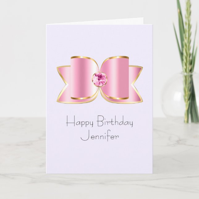 Pink Glam Bow with a Centre Gemstone Birthday Card (Front)