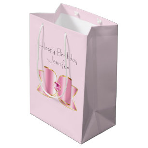 Pink Glam Bow with a Centre Gemstone Birthday Medium Gift Bag