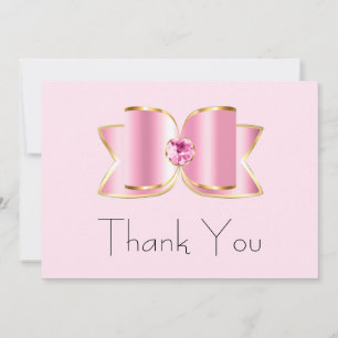 Pink Glam Bow with a Centre Gemstone Birthday Thank You Card