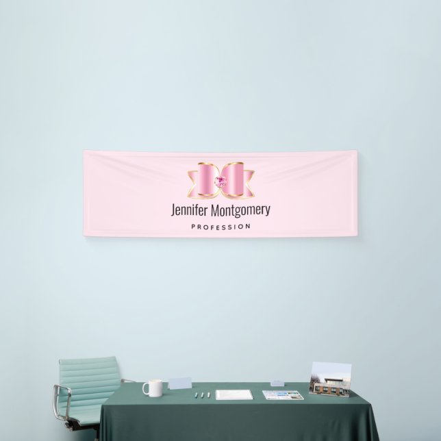 Pink Glam Bow with a Centre Gemstone Business Banner (Tradeshow)