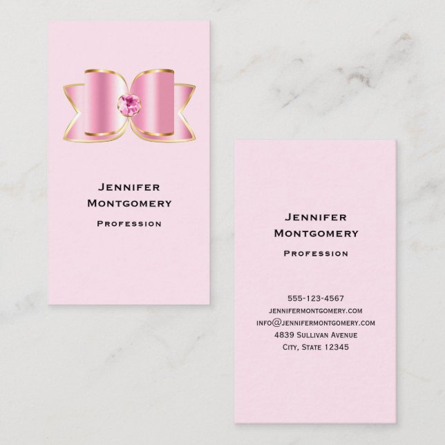 Pink Glam Bow with a Centre Gemstone Business Card (Front/Back)