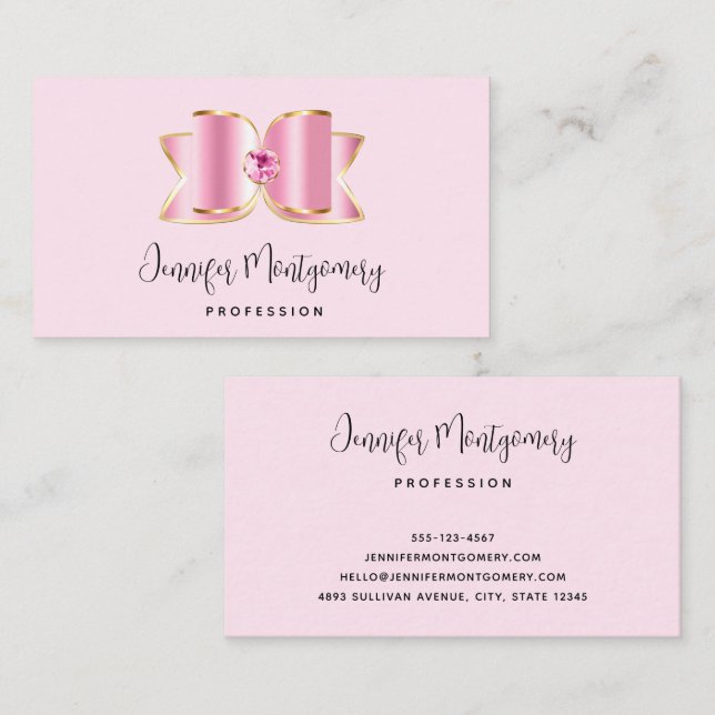 Pink Glam Bow with a Centre Gemstone Business Card (Front/Back)