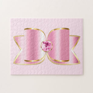 Pink Glam Bow with a Centre Gemstone Jigsaw Puzzle