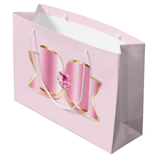 Pink Glam Bow with a Centre Gemstone Large Gift Bag (Back Angled)