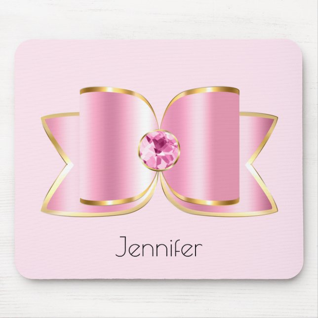 Pink Glam Bow with a Centre Gemstone Mouse Mat (Front)